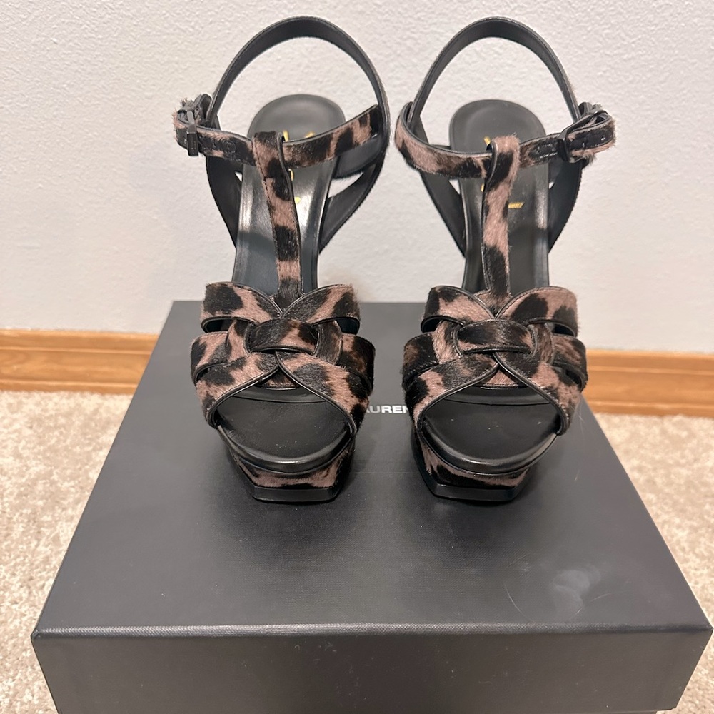 Saint Laurent size 37 Tribute leopard heels